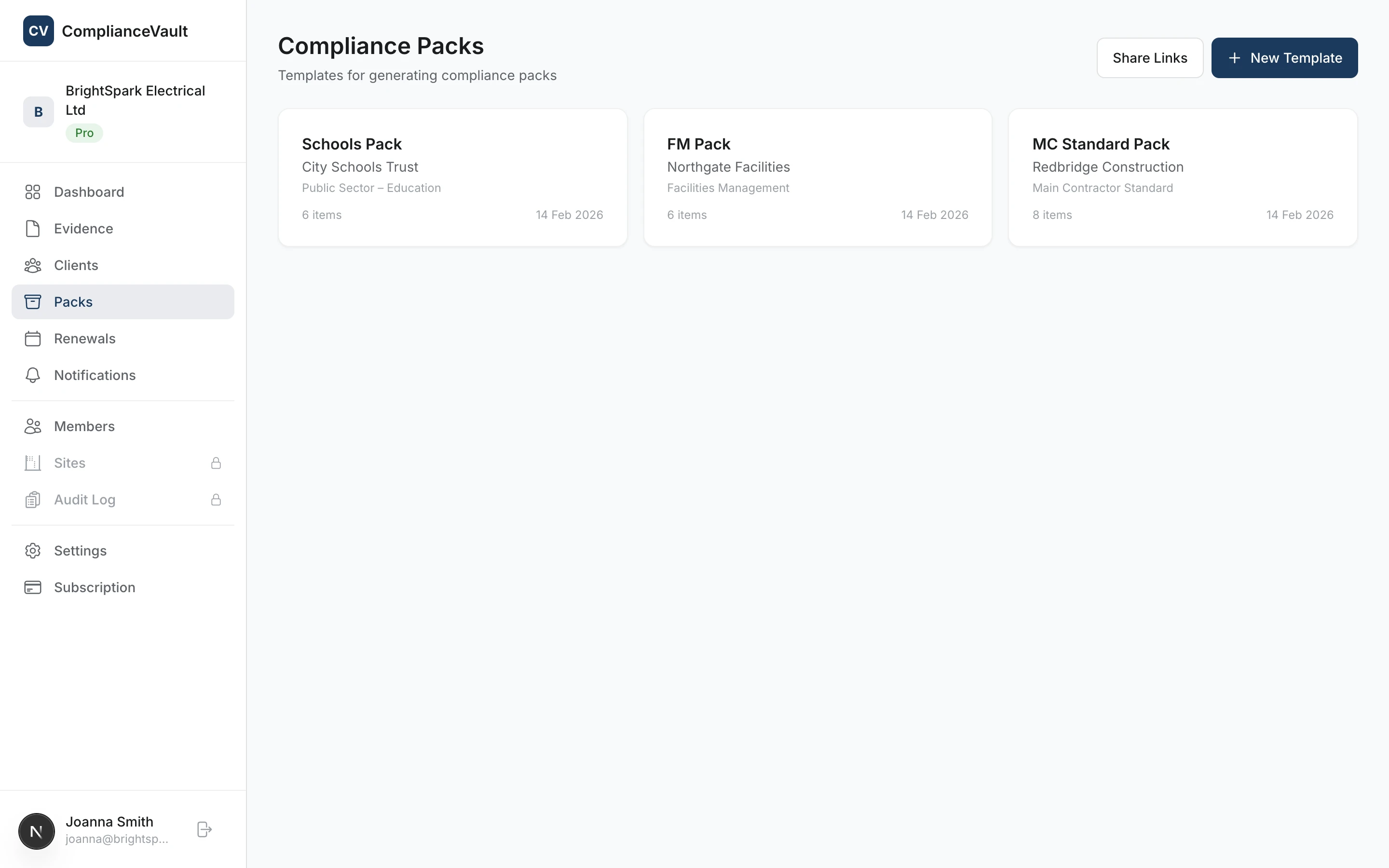 Pack templates with compliance frameworks and generation options